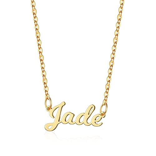 Ursteel Custom Name Necklace Personalized, 14K Gold Plated Personalized Name Necklace Dainty Name Plate Necklace Jewelry Personalized Gifts for Women - style: Jade