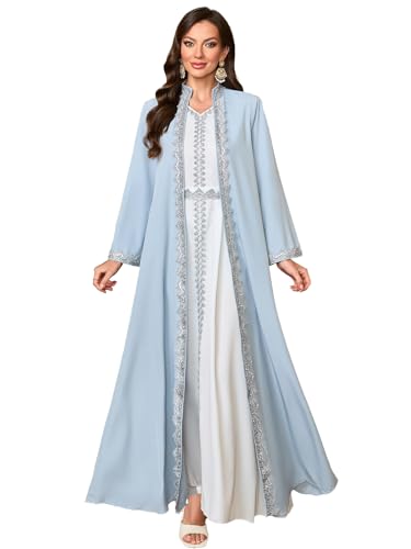 Elegant Muslim Dress with Embroidered Traditional Islamic Attire Maxi Robe Eid Prayer Gown - color: Light Blue, size: Small