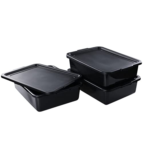3-Pack Plastic Bus Box with Lid, Commercial Bus Tubs, 13 L, Black - color: Black