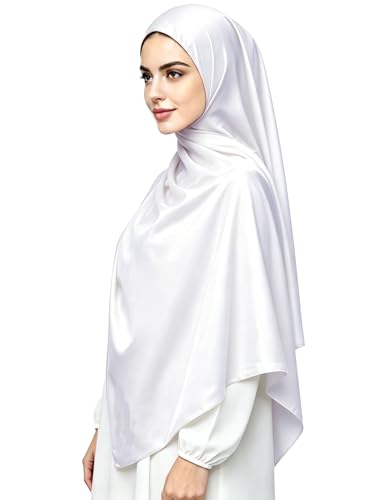 Lina & Lily Luxury Satin Hijab Head Scarf Shawl Wrap for Muslim Women Extra Long - color: White