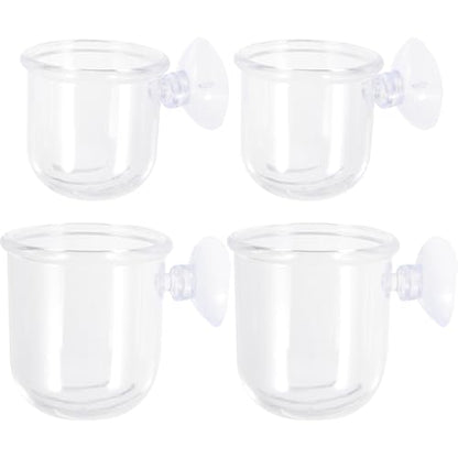 INOOMP 4pcs Aquarium Fish Feeder Cups with Suction Cups Removable Fish Food Holders Made of Water Glass Small and Large Sizes for Betta Feeding Accessories