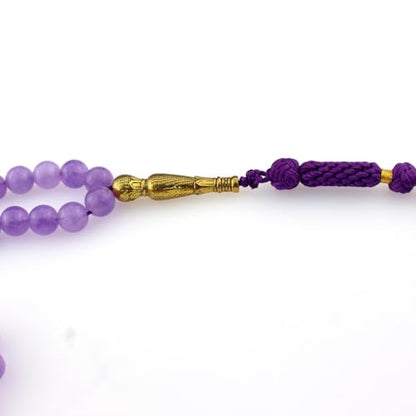 Muslims Islamic Dhikr 99 Tasbeeh Tasbih Prayer Beads, Purple Jade Stone Beads with Tassel