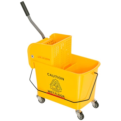 HOMCOM Compact Mop Bucket with Wringer on Wheels for Floor Cleaning, 21 Quart, Separate Dirty and Clean Water, for Home, Apartment, Yellow - color: Yellow, size: 21 Quart