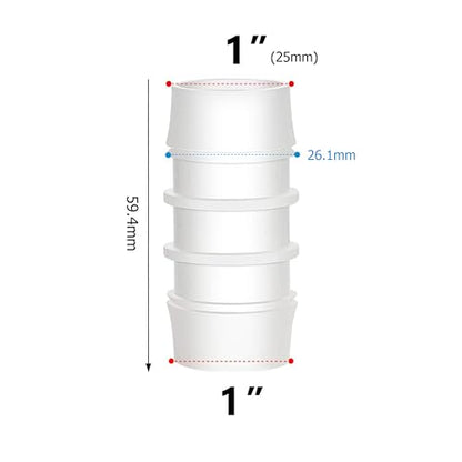 Quickun Plastic Hose Barb Fitting, 1" x 1" Barbed Splicer Mender Joint Adapter Union Fitting (Pack of 5) - size: 1 Inch