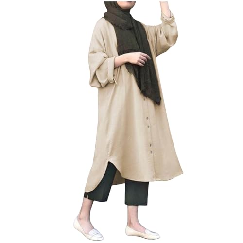 Muslim Prayer Dress for Women Long Sleeve Button Dwon Dresses Abayas Solid Color Loose Fit Kaftan Robe 2025 - color: Beige-d, size: Medium