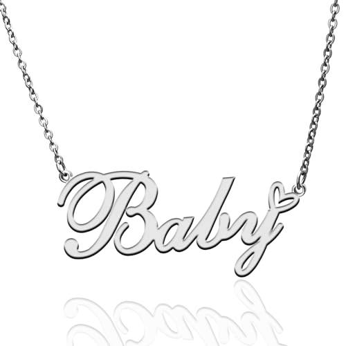 Custom Name Necklace Customized Personalized Plated Necklace for Mother Daughter Friendship Women Valentine's Day Christmas Birthday New Year Party - style: Baby Silver