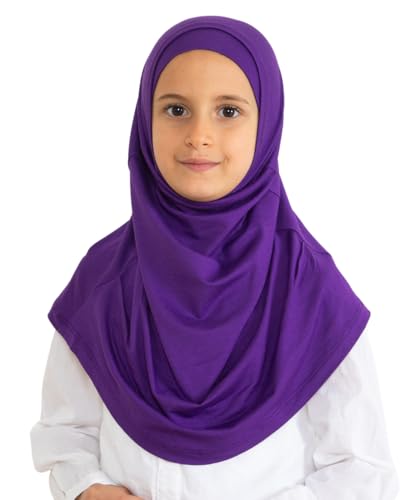 Prien Easy To Wear Hijab For Girls, Muslim Scarf for Kids, Instant Hijabs For Women, Viscose Children Scarves For Ramadan Eid - color: Purple