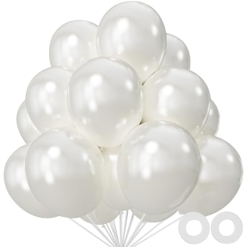 110pcs Pearl White Balloon 12 inch, Pearl white Latex Balloons for Birthday Party Baby Shower Wedding(with 2 Ribbons). - color: A01-pearl White, size: 12inch(normal)