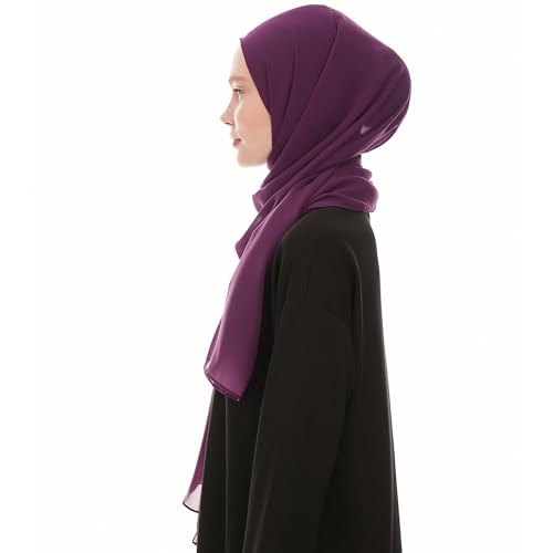 Chiffon Hijab Scarf for Women - Chiffon Hijab Muslim Headscarf Shawl - Soft Fashion Scarf Muslim Headscarf Shawl - color: Dark Purple