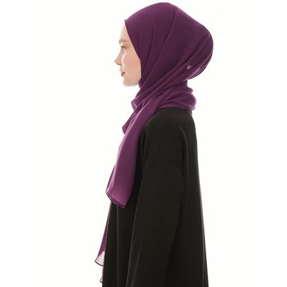 Chiffon Hijab Scarf for Women - Chiffon Hijab Muslim Headscarf Shawl - Soft Fashion Scarf Muslim Headscarf Shawl - color: Dark Purple