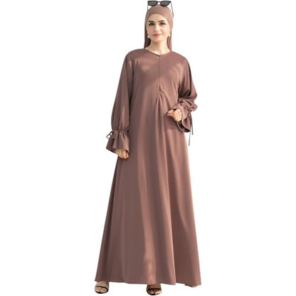khalat Women's Muslim Kaftan Abaya Dress Eid Prayer Dress for Women Islamic Daily Dress Smooth Flowy Muslim Women Clothes - color: Khaki, size: Medium