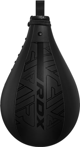 RDX Speed Bag Boxing Ball, Maya Hide Leather Dodge Striking Target with Additional Bladder, MMA Muay Thai Punching Workout Kicking Martial Arts Training Home Gym Exercise Speedball - color: BLACK, size: Speed Bag with Swivel
