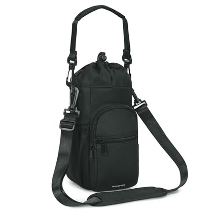 sportsnew 40oz Insulated Crossbody Water Bottle Bag Gym Hiking Phone Pocket | Water-resistant Lining, Padded Strap, Top Handle, Drawstring, Phone Pocket, Elastic Slots, Built-In Key Clip for Gym Walking - color: Black