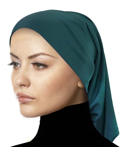 Women's Non-Slip Hijab Undercap - Spandex Elastane Breathable Tube - Soft Chemo Beanie - color: Teal Blue