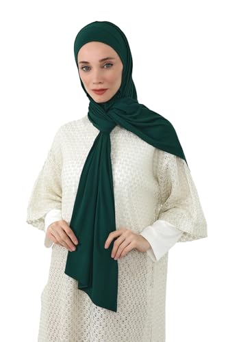Aisha's Design Neck-Covering Practical Jersey Hijab with Built-In Ninja Bonnet - color: Green