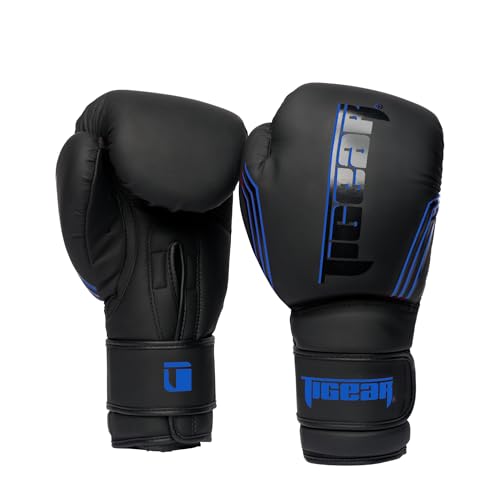 Tigear Surge Pro Boxing Gloves for Men Women & Kids | Engineered Leather Muay Thai Gloves, MMA Gear, Kickboxing Heavy Bag Training and Sparring - color: Black/Blue, size: 16 oz