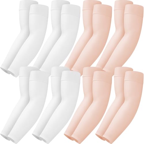 Mochabao 8 Pairs Soft Arm Sleeves, UV Sun Protection Cooling Compression Arm Covers for Outdoor Work, Sports, Men & Women - color: 4 White + 4 Pink