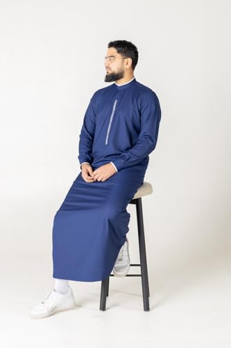 Thobe for Men - Embroidery Long Sleeves Kaftan - Mens Long Gown Thawb Jubba - color: Mission, size: 56M
