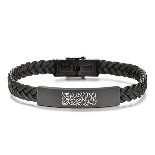 ForeverWill There's No God But Allah Islamic Arabic Calligraphy Leather Bracelet for Men Women, Islam Name of God's Messenger Faith Wristband for Arab Muslims Religious Jewelry Gift for Birthday