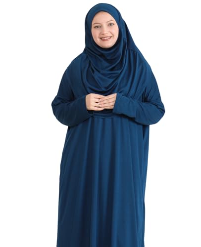 Prien Muslim Dress For Women With Hijab, Abaya, Instant Prayer Clothes Set, Islamic Wear, Dubai Kaftan Jilbab Burqa - color: Navy Blue, size: X-Small-XX-Large