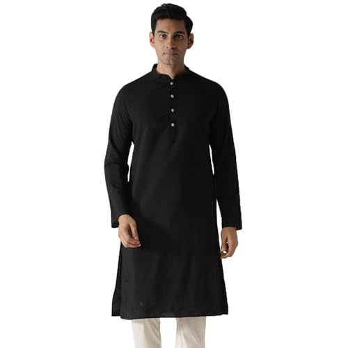 KISAH Men's Kurta - Solid - Indian Wedding Outfit for Men - Ideal for Weddings and Festivals - color: Black 1, size: 40-41