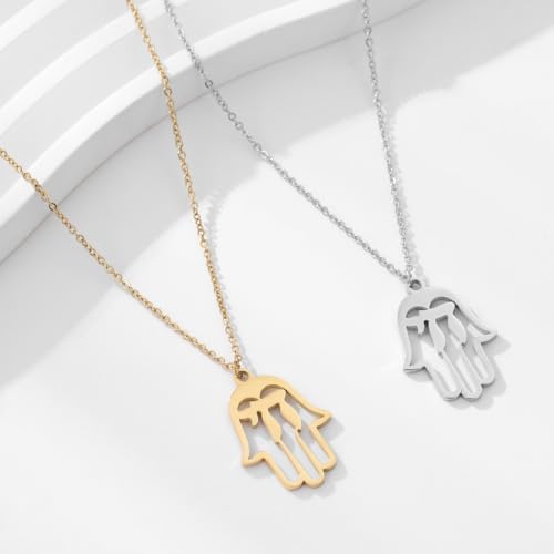 Stainless Steel Jewish Jewelry - Star of David/Hamsa Hand/Menorah/Israel Map Pendant – Israel Necklace for Women & Men - Religious Gifts for Hanukkah, Bar Mitzvah include a Gift Box - color: Gold-Hamsa Necklace