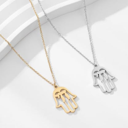 Stainless Steel Jewish Jewelry - Star of David/Hamsa Hand/Menorah/Israel Map Pendant – Israel Necklace for Women & Men - Religious Gifts for Hanukkah, Bar Mitzvah include a Gift Box - color: Gold-Hamsa Necklace