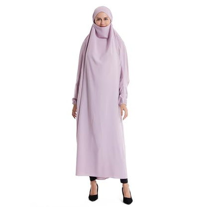 Lmdudan Muslim Women Islamic Full Cover Prayer Dress Long Sleeve Loose Abaya Hijab Outfit 2026 Ramadan Modest Prayer Clothes - color: Purple, size: Medium