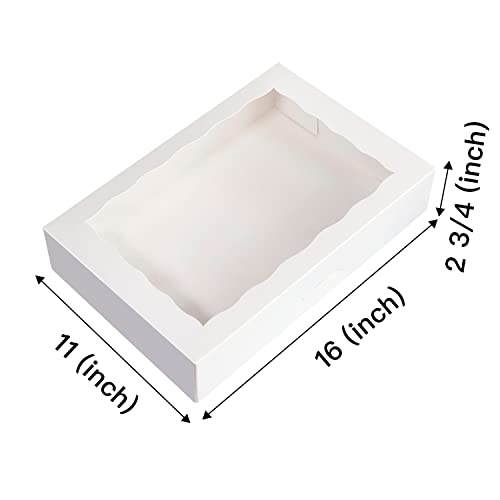 8-PACK Pastry Bakery Box 16x11x2.75inch,White Large Donuts,Muffins,Cookies Boxes with PVC Window Auto-Pop up Paper Box Nature Cardboard Take Out Container,Hold 12 Donuts,Pack of 8