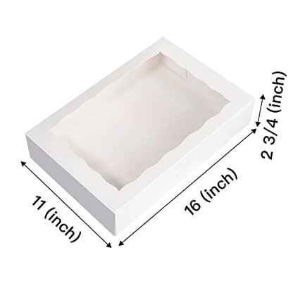 8-PACK Pastry Bakery Box 16x11x2.75inch,White Large Donuts,Muffins,Cookies Boxes with PVC Window Auto-Pop up Paper Box Nature Cardboard Take Out Container,Hold 12 Donuts,Pack of 8