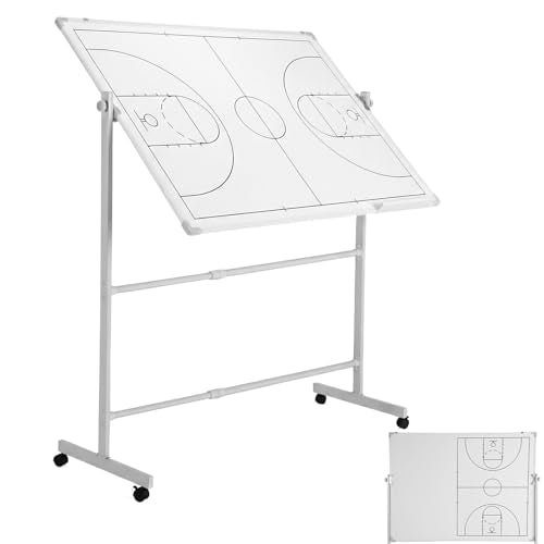 Double-Sided Soccer Coaching Board Height Adjustable Dry Erase Whiteboard with Wheels 360 Degree Reversible Soccer Tactics Board with Magnets Pen & Eraser for Teaching Training - color: Basketball