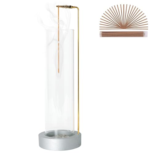Incense Holder for Sticks, Anti-Ash Flying Incense Burner with 30 Incense Sticks, Detachable Glass Ash Catcher - color: Sliver
