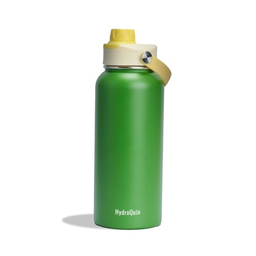 32 oz Insulated Water Bottle Grass Green Stainless Steel Flask | Keep Cold 24 Hours Hot 12 Hours - Leakproof Twist Spout Lid & Flex Handle - No Straw Metal Water Bottle for Sports & Trail - color: Sunshine Sprout
