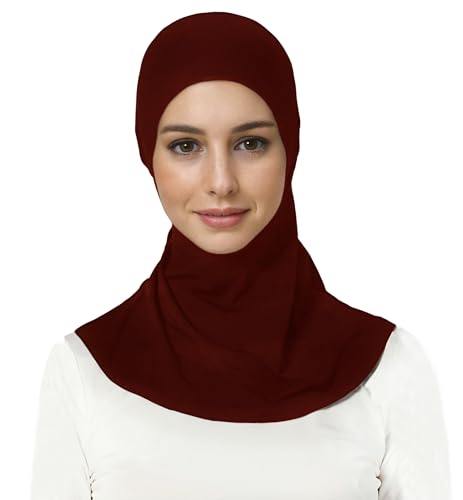 Lina & Lily Jersey Tie Back Hijab Underscarf with Neck Cover Full Coverage for Muslim Women - color: Dark Red