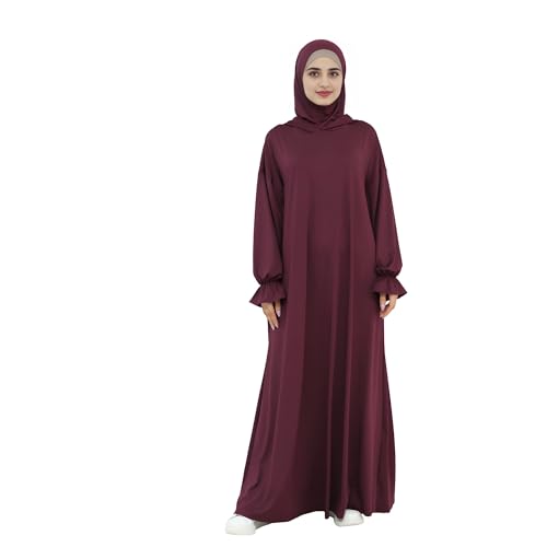 Abaya Muslim Women Hooded Dress Loose Sleeve Loose Maxi Modest Islamic Clothing Prayer Dress Kaftan - color: Wine Red