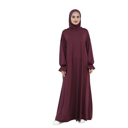 Abaya Muslim Women Hooded Dress Loose Sleeve Loose Maxi Modest Islamic Clothing Prayer Dress Kaftan - color: Wine Red