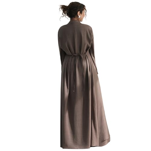 2PCS Women Muslim Abaya Dress Stand Collar Full Coverage Cardigan Dress Set - color: Mocha, size: X-Large