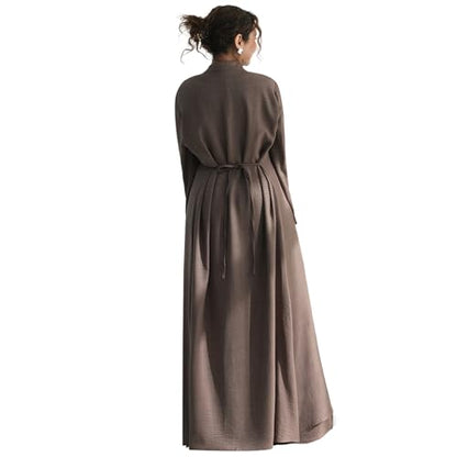 2PCS Women Muslim Abaya Dress Stand Collar Full Coverage Cardigan Dress Set - color: Mocha, size: Large