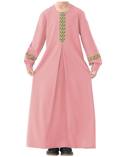 WSPLYSPJY Printed Abaya Girls Muslim Dresses Kids Prayer Robe - color: Pink, size: 11-12 Years