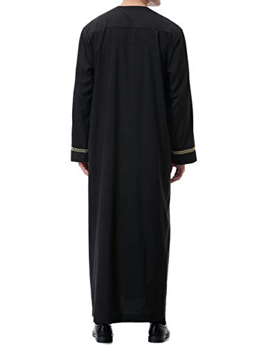 Islamic Mens Clothing Kaftan Maxi-Muslim Male Shirt Long Sleeve Abaya Dubai Cotton… - color: Black-a, size: Small
