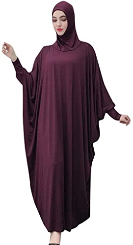 FPOVFPO Womens Solid One-Piece Prayer Dress Muslim Abaya Islamic Maxi Breathable Ramadan Dress Kaftan Hijab - color: Purple