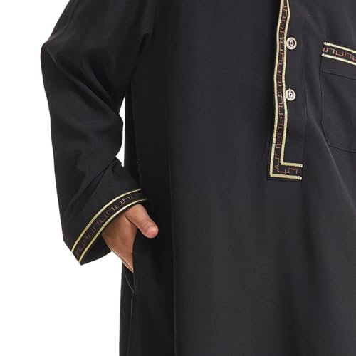 Muslim Thobe for Boys Islamic Thobe Long Sleeve Kaftan Stand Collar Button 𝐑obe Kids Ramadan Eid Outfit Prayer Clothes - color: Black, size: 9-10 Years