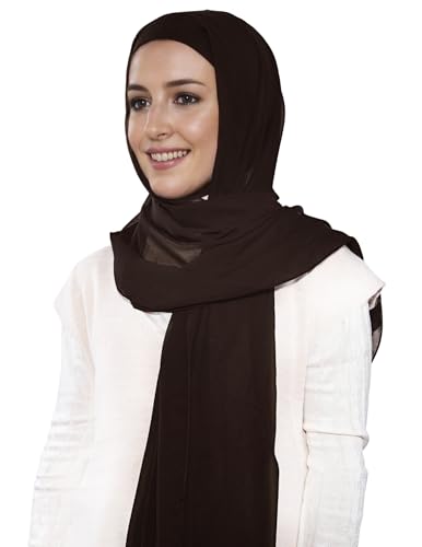 Lina & Lily Premium Chiffon Ninja Instant Hijab Scarf Stitched Jersey Cap Neck Cover Full Coverage - color: Dark Brown