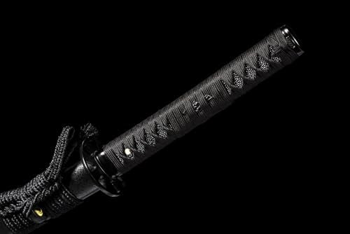 41 in All Black Japanese Samurai Katana Sword Functional Damascus Folded Steel