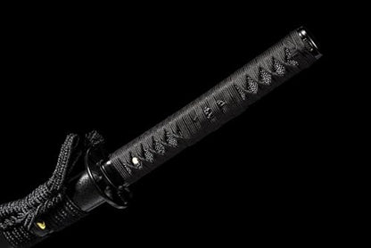 41 in All Black Japanese Samurai Katana Sword Functional Damascus Folded Steel