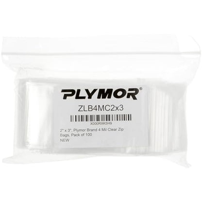 Plymor 2 x 3 inch, 4 Mil Zipper Reclosable Bags (Pack of 100) | Heavy-duty plastic for jewelry, beads, rings, earrings, pills, vitamins, spices, coins, screws & small parts - size: 2" x 3" (100 Count)