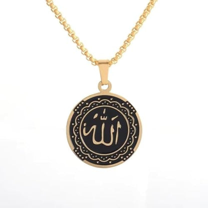 Islamic Allah Religious Amulet Stainless Steel Pendant Necklace Muslim Arabic Protection Jewelry Gift for Men Women - color: golden