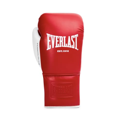 Everlast Powerlock OG Pro Boxing Gloves | Lace Up Fight Gloves - color: Red/White, size: 10oz