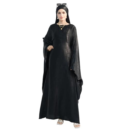 ODIZLI Abayas For Women Muslim Metallic Shiny Hijab Prayer Dress Arabic Kaftan Dubai Turkey Islamic Dress - color: Black, size: Size One