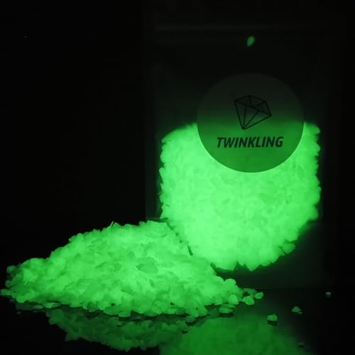 TWINKLING Glow in The Dark Gravel,Crushed Glass, Broken Glass Glitter, Glow in The Dark Stones Chips for DIY Resin Art Crafts, Nail Art, Jewelry Making, Aquarium Decor, 1-3mm(200g) (Yellow Green) - color: Yellow Green, size: 1-3mm